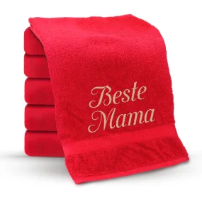 Handtuch - Beste Mama., Farbe rot, Baumwolle 100 %